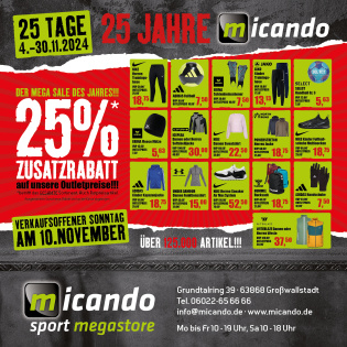 25 Jahre Micando - 25% Zusatzrabatt auf unsere Outletpreise