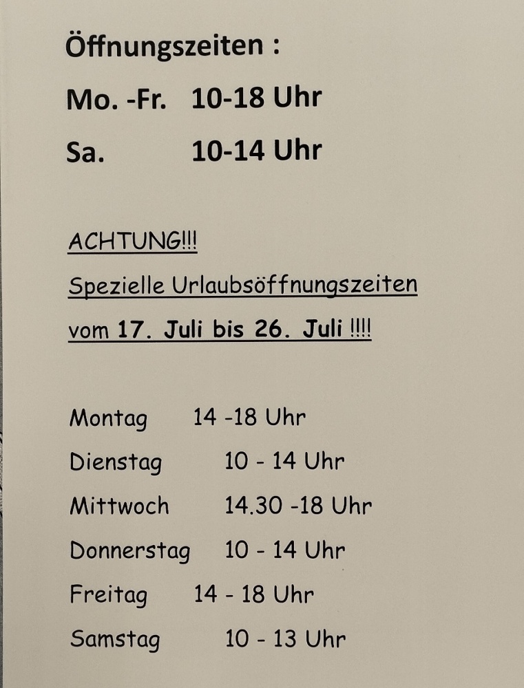 Sommer Öffnungszeiten 