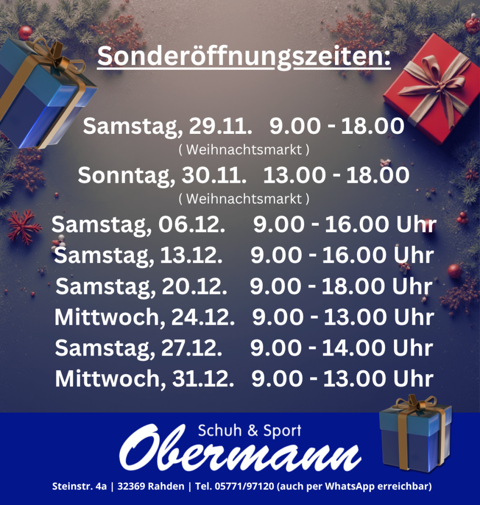 Sonderöffnungszeiten Dezember 2025