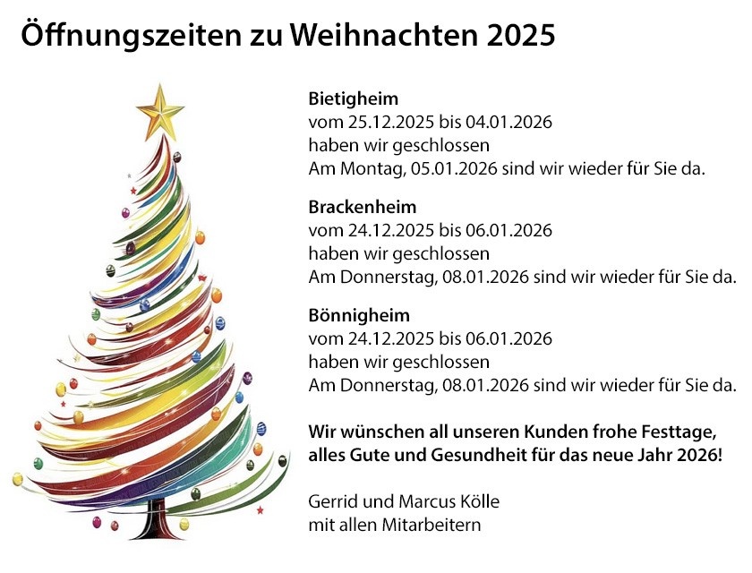 Weihnachten 2025 Öffnungszeiten