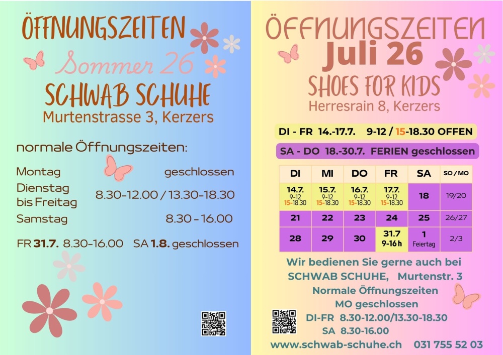 Sommer Öffnungszeiten